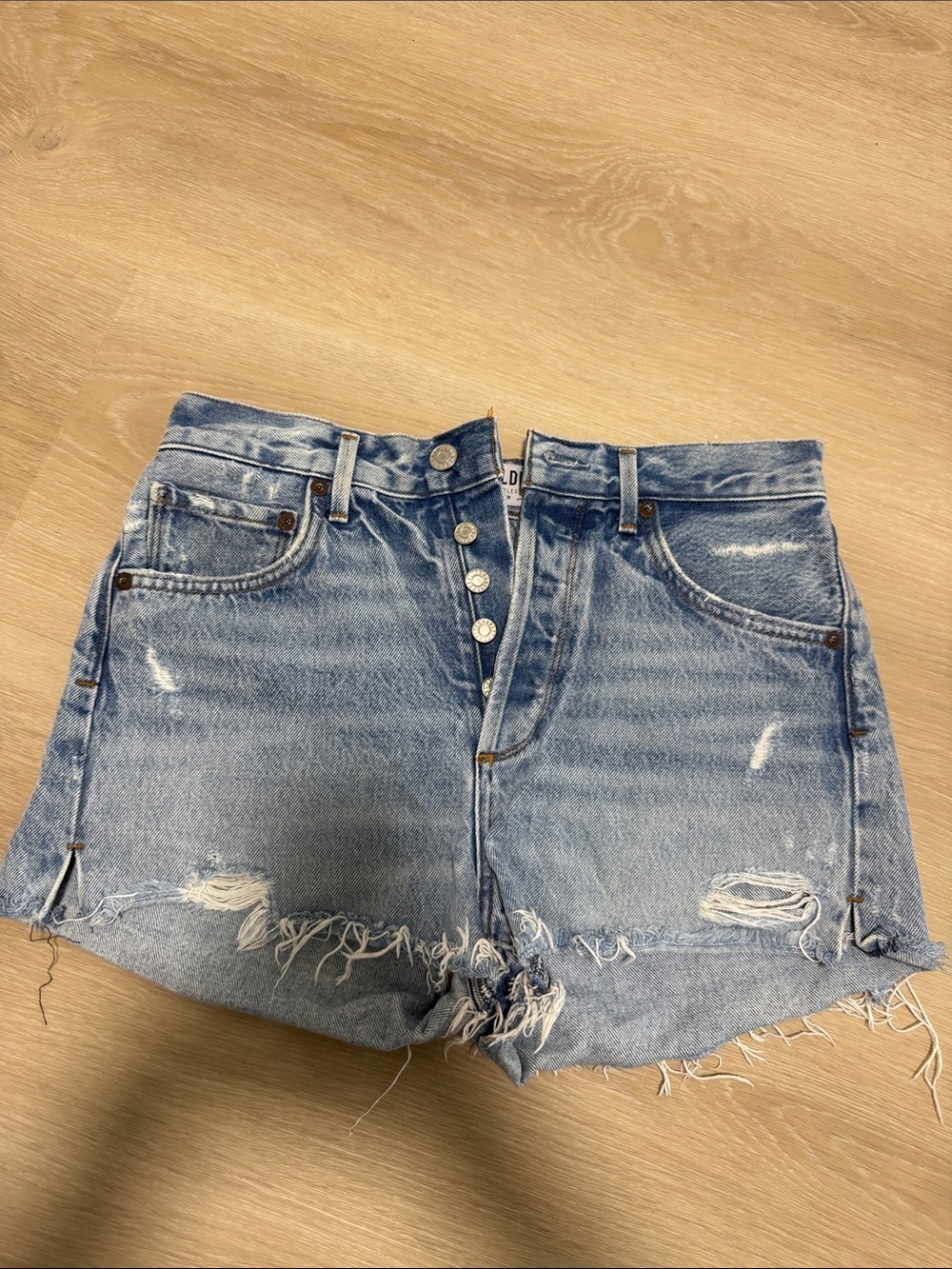 AGOLDE Distressed Light Blue Denim Women's Shorts